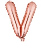 Balon Folie Metalizata Litera V, Embo, 80 cm, Umflati cu Heliu sau Aer, Ambalaj Individual, Pai inclus, Rose Gold
