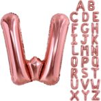 Balon Folie Metalizata Litera W, Embo, 100 cm, Umflati cu Heliu sau Aer, Ambalaj Individual, Pai inclus, Rose Gold - imagine 4