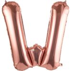 Balon Folie Metalizata Litera W, Embo, 100 cm, Umflati cu Heliu sau Aer, Ambalaj Individual, Pai inclus, Rose Gold