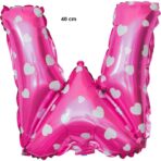 Balon Folie Metalizata Litera W, Embo, 40 cm, Cu Imprimeu Inimioare, Umflati cu Heliu sau Aer, Ambalaj Individual, Pai inclus, Roz - imagine 2