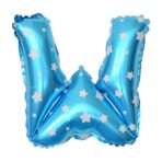 Balon Folie Metalizata Litera W, Embo, 40 cm, Cu Imprimeu Stelute, Umflati cu Heliu sau Aer, Ambalaj Individual, Pai inclus, Albastru - imagine 3