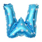 Balon Folie Metalizata Litera W, Embo, 40 cm, Cu Imprimeu Stelute, Umflati cu Heliu sau Aer, Ambalaj Individual, Pai inclus, Albastru