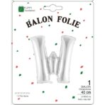 Balon Folie Metalizata Litera W, Embo, 40 cm, Umflati cu Heliu sau Aer, Ambalaj Individual, Pai inclus, Argintiu - imagine 2