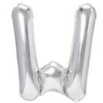 Balon Folie Metalizata Litera W, Embo, 40 cm, Umflati cu Heliu sau Aer, Ambalaj Individual, Pai inclus, Argintiu