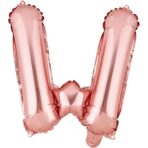Balon Folie Metalizata Litera W, Embo, 40 cm, Umflati cu Heliu sau Aer, Ambalaj Individual, Pai inclus, Rose Gold