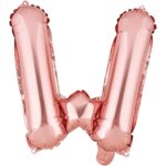 Balon Folie Metalizata Litera W, Embo, 40 cm, Umflati cu Heliu sau Aer, Ambalaj Individual, Pai inclus, Rose Gold