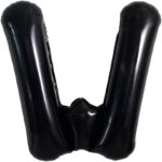 Balon Folie Metalizata Litera W, Embo, 40 cm, Umflati cu Heliu sau Aer, Ambalaj Individual, Pai inclus, Negru