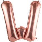 Balon Folie Metalizata Litera W, Embo, 80 cm, Umflati cu Heliu sau Aer, Ambalaj Individual, Pai inclus, Rose Gold