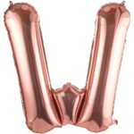 Balon Folie Metalizata Litera W, Embo, 80 cm, Umflati cu Heliu sau Aer, Ambalaj Individual, Pai inclus, Rose Gold