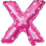 Balon Folie Metalizata Litera X, Embo, 40 cm, Cu Imprimeu Inimioare, Umflati cu Heliu sau Aer, Ambalaj Individual, Pai inclus, Roz - imagine 3