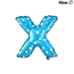 Balon Folie Metalizata Litera X, Embo, 40 cm, Cu Imprimeu Stelute, Umflati cu Heliu sau Aer, Ambalaj Individual, Pai inclus, Albastru - imagine 4