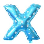 Balon Folie Metalizata Litera X, Embo, 40 cm, Cu Imprimeu Stelute, Umflati cu Heliu sau Aer, Ambalaj Individual, Pai inclus, Albastru