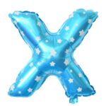 Balon Folie Metalizata Litera X, Embo, 40 cm, Cu Imprimeu Stelute, Umflati cu Heliu sau Aer, Ambalaj Individual, Pai inclus, Albastru