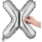 Balon Folie Metalizata Litera X, Embo, 40 cm, Umflati cu Heliu sau Aer, Ambalaj Individual, Pai inclus, Argintiu - imagine 8