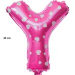 Balon Folie Metalizata Litera Y, Embo, 40 cm, Cu Imprimeu Inimioare, Umflati cu Heliu sau Aer, Ambalaj Individual, Pai inclus, Roz - imagine 2