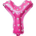 Balon Folie Metalizata Litera Y, Embo, 40 cm, Cu Imprimeu Inimioare, Umflati cu Heliu sau Aer, Ambalaj Individual, Pai inclus, Roz