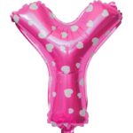 Balon Folie Metalizata Litera Y, Embo, 40 cm, Cu Imprimeu Inimioare, Umflati cu Heliu sau Aer, Ambalaj Individual, Pai inclus, Roz