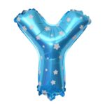 Balon Folie Metalizata Litera Y, Embo, 40 cm, Cu Imprimeu Stelute, Umflati cu Heliu sau Aer, Ambalaj Individual, Pai inclus, Albastru