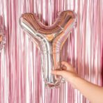 Balon Folie Metalizata Litera Y, Embo, 80 cm, Umflati cu Heliu sau Aer, Ambalaj Individual, Pai inclus, Argintiu - imagine 4