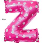 Balon Folie Metalizata Litera Z, Embo, 40 cm, Cu Imprimeu Inimioare, Umflati cu Heliu sau Aer, Ambalaj Individual, Pai inclus, Roz - imagine 2