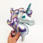 Balon din Folie Metalizata, Embo, Figurina Unicorn, Tema Animalute, 115 cm, Ambalaj Individual, Pai Inclus, Umflare cu Aer sau Heliu, Mov - imagine 2