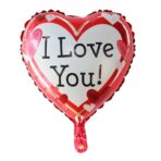 Balon din Folie Metalizata, Embo, Figurina Inima, Model I Love You, Tema Ziua Indragostitilor, 45 cm, Ambalaj Individual, Pai Inclus, Umflare cu Aer sau Heliu, Rosu/Alb