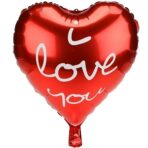 Balon din Folie Metalizata, Embo, Figurina Inima, Model I Love You Scris de Mana, Tema Ziua Indragostitilor, 45 cm, Ambalaj Individual, Pai Inclus, Umflare cu Aer sau Heliu, Rosu