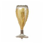 Balon din Folie Metalizata, Embo, Figurina Pahar de Sampanie, Tema Aniversare, 100x40 cm, Ambalaj Individual, Pai Inclus, Umflare cu Aer sau Heliu, Auriu