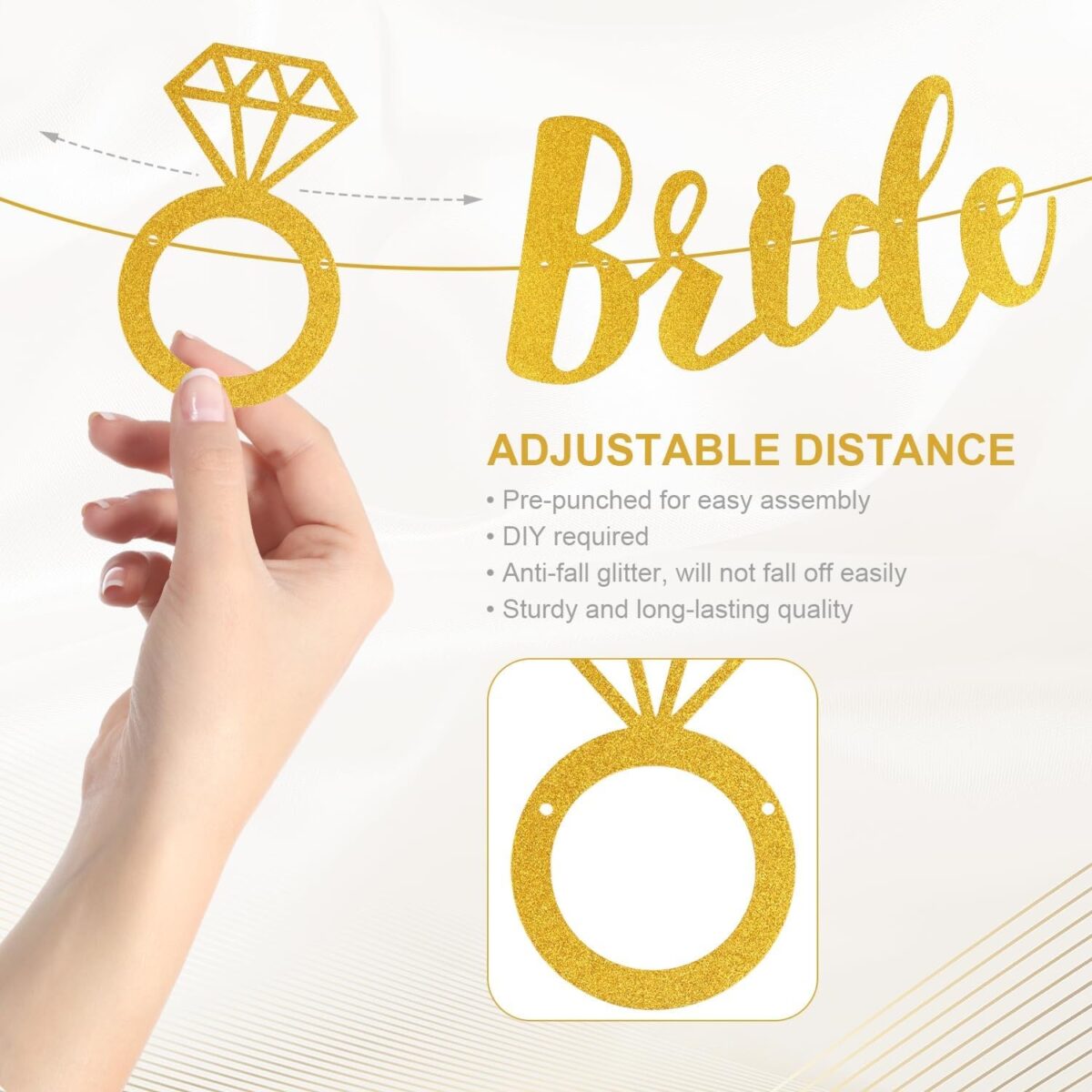Banner Bride To Be, Embo, Dimensiune 30x20 cm, Rola de Ata Inclusa, Tematica Nunta, Decoratiune Party, Auriu - imagine 7
