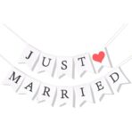Banner Decorativ, Embo, Model Just Married, Tematica Nunta, Alb-Negru
