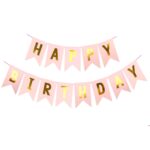 Banner Happy Birthday 100x200 cm, Embo, Dimensiune Stegulet 11.5x16.5 cm, Rola de Ata Inclusa, Roz