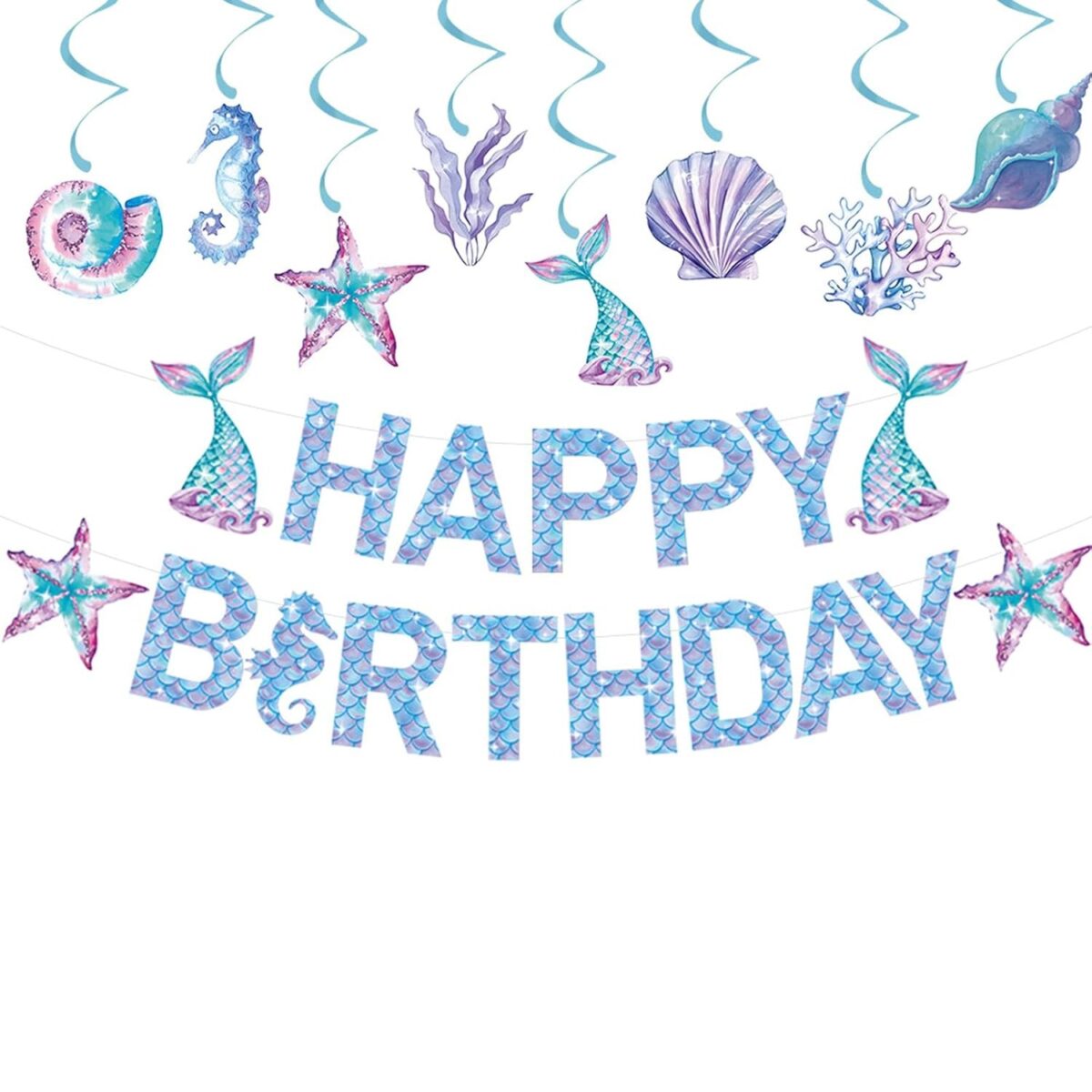 Banner Happy Birthday Sirena, Embo, Colectia Mermaid, 17 Piese, Multicolor - imagine 5