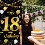 Banner pentru Petrecere, Embo, Model Happy Birthday, Tematica Majorat, Aniversare 18 Ani, 185x90 cm, Negru - imagine 4
