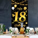 Banner pentru Petrecere, Embo, Model Happy Birthday, Tematica Majorat, Aniversare 18 Ani, 185x90 cm, Negru - imagine 5