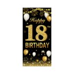 Banner pentru Petrecere, Embo, Model Happy Birthday, Tematica Majorat, Aniversare 18 Ani, 185x90 cm, Negru