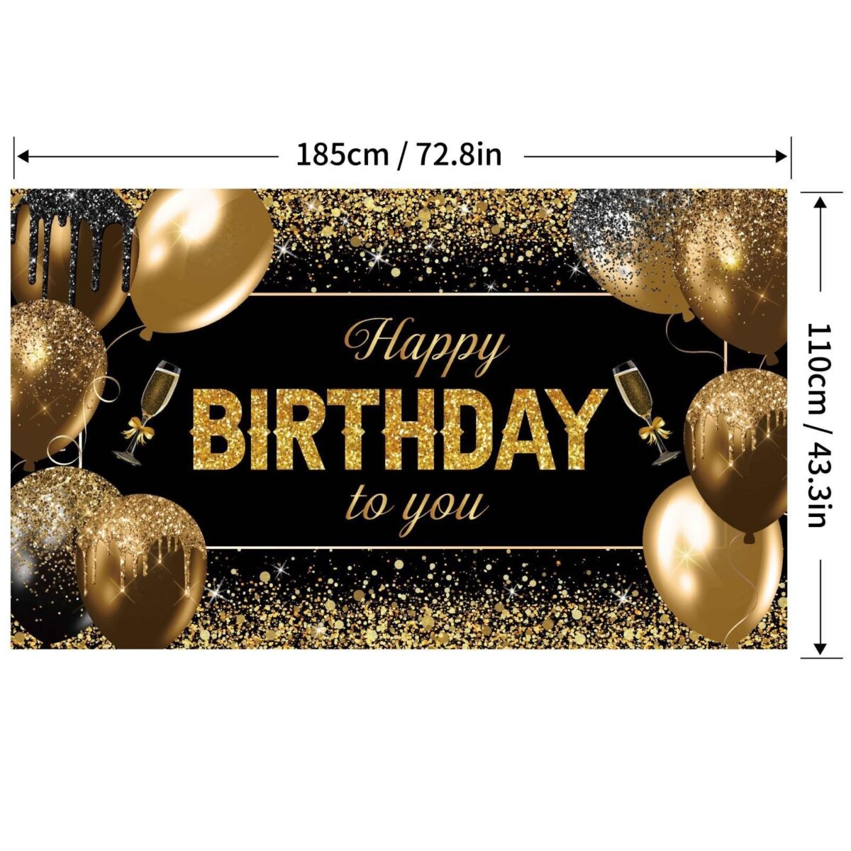 Banner Tip Fundal pentru Poze, Embo, din Panza, 185 x 110 cm, Sfoara 6 m, Prindere in 4 Colturi, Happy Birthday to You, Negru/Auriu - imagine 5