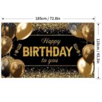 Banner Tip Fundal pentru Poze, Embo, din Panza, 185 x 110 cm, Sfoara 6 m, Prindere in 4 Colturi, Happy Birthday to You, Negru/Auriu - imagine 5