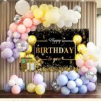 Banner Tip Fundal pentru Poze, Embo, din Panza, Model Happy Birthday to You, 185 x 110 cm, Sfoara 6 m, Prindere in 4 Colturi, Negru/Auriu - imagine 2