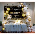 Banner Tip Fundal pentru Poze, Embo, din Panza, Model Happy Birthday to You, 185 x 110 cm, Sfoara 6 m, Prindere in 4 Colturi, Negru/Auriu - imagine 3