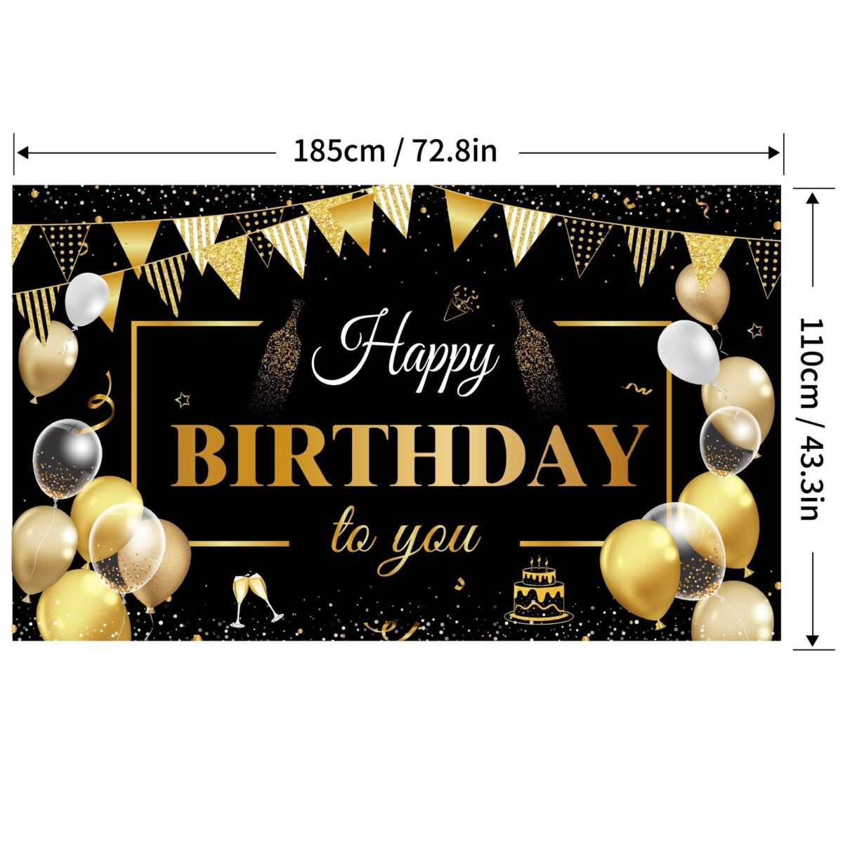 Banner Tip Fundal pentru Poze, Embo, din Panza, Model Happy Birthday to You, 185 x 110 cm, Sfoara 6 m, Prindere in 4 Colturi, Negru/Auriu - imagine 4