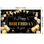 Banner Tip Fundal pentru Poze, Embo, din Panza, Model Happy Birthday to You, 185 x 110 cm, Sfoara 6 m, Prindere in 4 Colturi, Negru/Auriu - imagine 4