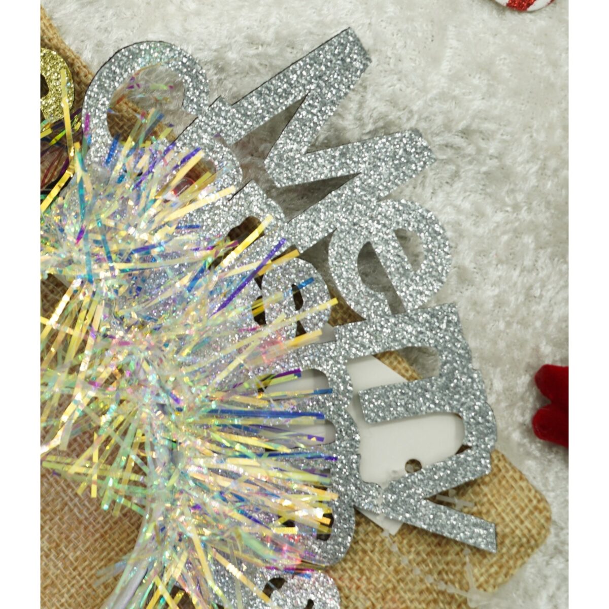 Bentita/cerc Mery Cristmas, culoare gri metalic cu beteala, marime standard, Embo - imagine 5