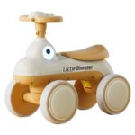 Bicicleta Pentru Copii, Embo, Fara Pedale, Cu Patru Roti, Din Plastic Rezistent, Fara BPA, Cu Muzica Si Lumini, Model Dinozaur, 50x27x40 Cm, Galben-Mustar