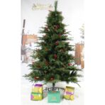 Brad Artificial de Craciun Bogat, Decorat cu Conuri Pin Rosii, pentru Interior/Exterior, Inaltime 120 cm, Embo, Verde, suport metalic inclus - imagine 2