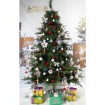 Brad Artificial de Craciun Bogat, Decorat cu Conuri Pin Rosii, pentru Interior/Exterior, Inaltime 120 cm, Embo, Verde, suport metalic inclus - imagine 4