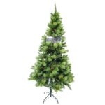 Brad artificial de Craciun, Decorat cu conuri de pin, pentru interior/exterior, inaltime 210 cm, diametru 114 cm, 1057 ramuri, Embo, verde, suport metalic inclus