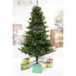 Brad artificial de Craciun, decorat cu conuri pin rosii, inaltime 210 cm, diametru 137 cm, 1172 ramuri, Embo, verde, suport metalic inclus - imagine 3