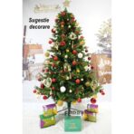 Brad artificial de Craciun, decorat cu conuri pin rosii, inaltime 210 cm, diametru 137 cm, 1172 ramuri, Embo, verde, suport metalic inclus - imagine 5