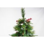 Brad artificial de Craciun, decorat cu conuri pin rosii, pentru interior/exterior, inaltime 150 cm, diametru 104 cm, 323 ramuri, Embo, verde, suport metalic inclus - imagine 3