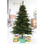 Brad artificial de Craciun, decorat cu conuri pin rosii, pentru interior/exterior, inaltime 210 cm, diametru 142 cm, 767 ramuri, Embo, verde, suport metalic inclus - imagine 5